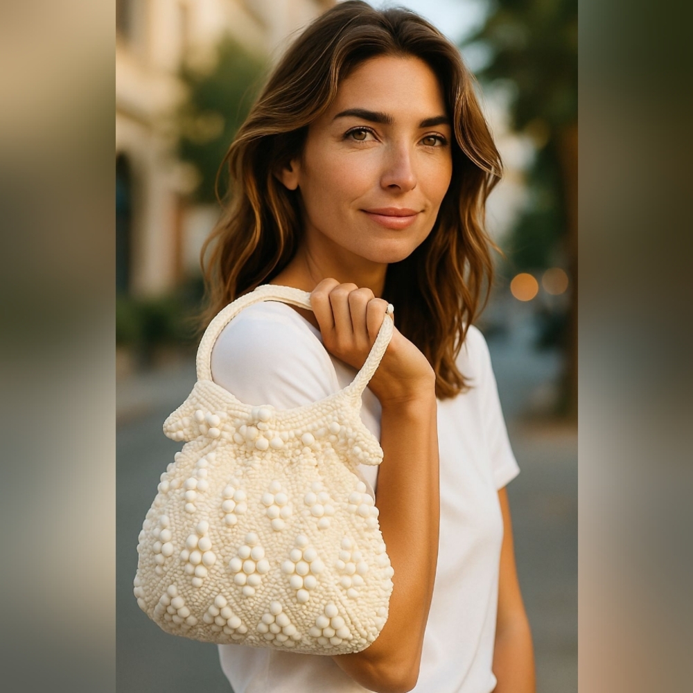 Cream Wristlet with Artisanal Lacy Design